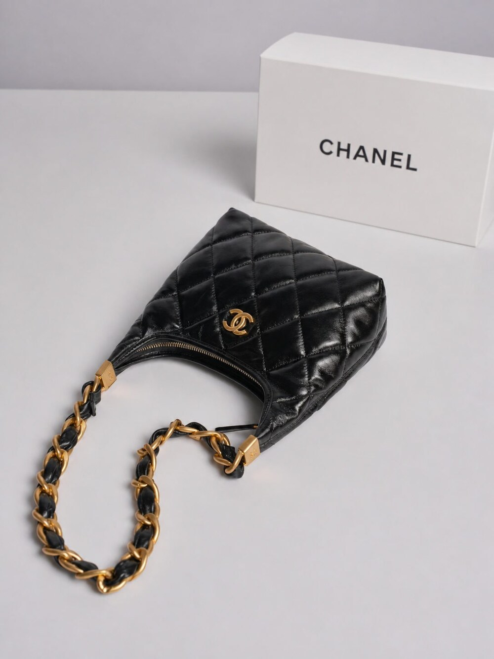 Chanel Shiny Black Calfskin Quilted Hobo with Gold Tone Hardware - Picture 14 of 14